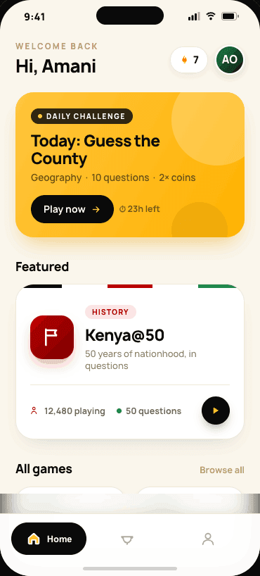 Karibu Play home screen